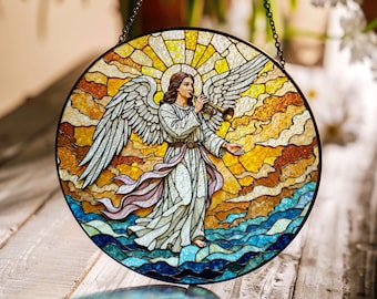 白いローブをまとった天使：ステンドグラス風の窓掛け - Etsy 日本