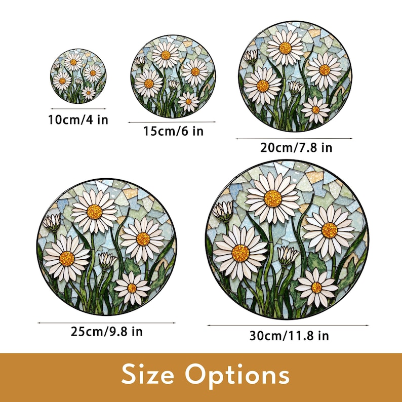 the size options for a flower stained glass window