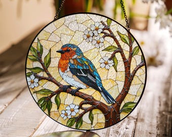 Colorful Bird Stained Glass Window Hanging Suncatcher Gift for Nature Lovers Home Decor