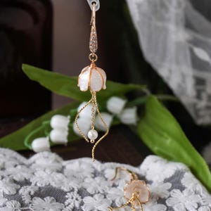 Resin Lily of the Valley Earring, Natural Handmade Lily Jewelry, Floral Bridesmaid Earring, Wedding Dangle Earring, Birthday Gift for Her