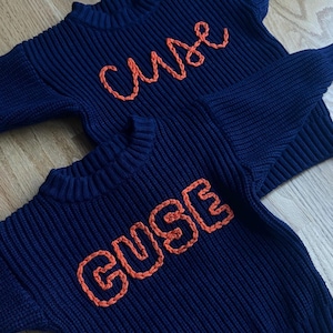 Toddler | Youth | College Custom Embroidered Sweater | Sweater | Hand Embroidered | Cursive | Gift