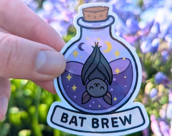 Bat Brew Potion Vinyl Sticker | Witchy Cottagecore Decal | Waterproof Laptop Sticker | Gothic Apothecary Art