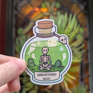 Graveyard Goo Transparent Sticker – Witchy Potion Bottle Vinyl Decal, Gothic Cottagecore Aesthetic, Spooky Cute Laptop Sticker, Waterproof