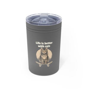 Copo térmico a vácuo para amantes de gatos - A vida é melhor com gatos, xícara de café, presente para animais de estimação, caneca de viagem, design fofo de gato, presente exclusivo para amantes de gatos