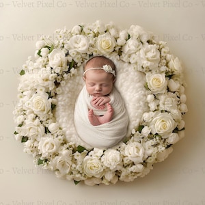 Digital Backdrop, Newborn Digital Background, White Newborn Backdrop, Floral Wreath, Newborn Composite Overlay, Wreath Prop, Floral Wreath 4