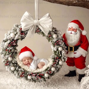 Newborn Digital Backdrop, Santa Christmas Background, Newborn Photography Prop, Christmas Santa Overlay, Photoshop Composite, Santa Wreath 5