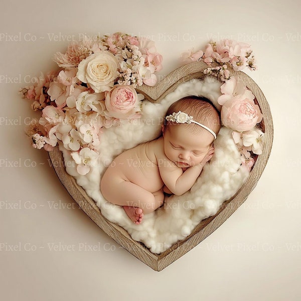 Newborn Digital Background, Wooden Heart Bowl, Newborn Digital Photo Prop, Heart Bowl Newborn Backdrop, Valentines Day, Wooden Heart Bowl 4