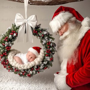 Newborn Digital Backdrop, Santa Christmas Background, Newborn Photography Prop, Christmas Santa Overlay, Photoshop Composite, Santa Wreath 6