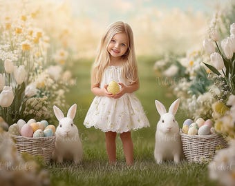 Easter Digital Backdrop, Digital Photography Background, Spring Bunny Eggs Backdrop, Photoshop Floral Composite Overlay, Easter Background 2