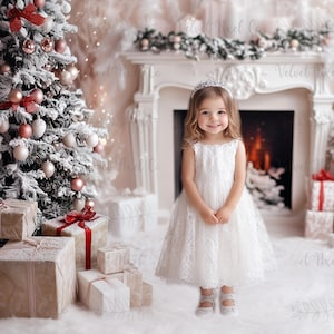 Christmas Digital Background, White Holiday Backdrop for Children, Festive Snow Christmas Creative Composite, Studio Portrait Photography
