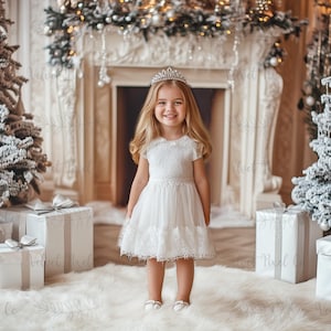 Christmas Digital Background, White Holiday Backdrop for Children, Festive Snow Christmas Creative Composite, Studio Portrait Photography