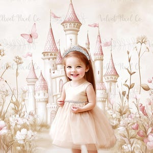 Fairytale Princess Digital Backdrop, Fairy Tale Castle Background, Castle Fantasy Backdrop, Photoshop Overlay, Girls Pink Birthday Backdrop
