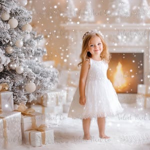 Christmas Digital Background, White Holiday Backdrop for Children, Festive Child Christmas Creative Composite, Studio Portrait Photography