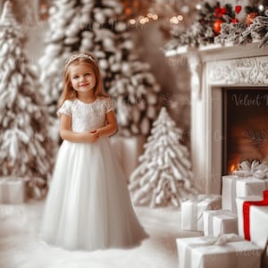 Christmas Digital Background, White Holiday Backdrop for Children, Festive Snow Christmas Creative Composite, Studio Portrait Photography