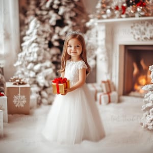 Christmas Digital Background, White Holiday Backdrop for Children, Festive Snow Christmas Creative Composite, Studio Portrait Photography