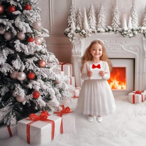 Christmas Digital Background, White Holiday Backdrop for Children, Festive Child Christmas Creative Composite, Studio Portrait Photography