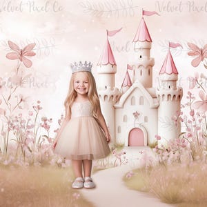 Fairytale Princess Digital Backdrop, Fairy Tale Castle Background, Castle Fantasy Backdrop, Photoshop Overlay, Girls Pink Birthday Backdrop