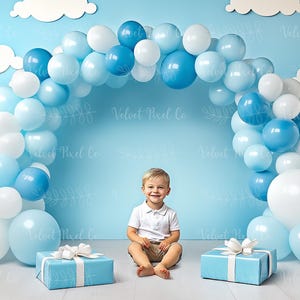Digital Photography Backdrop, Balloon Arch Background, Boy Blue Birthday Balloons, Photoshop Cake Smash Composite Overlay, Blue BalloonArch2