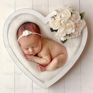 Newborn Digital Backdrop, Wooden Heart Bowl Background, Newborn Digital Overlay, Photoshop Composite, Valentines Day, White Heart Bowl 11