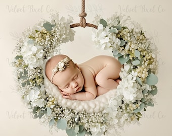Fondo digital floral para recién nacidos, fondo digital para niña, fondo floral para fotografía, accesorio fotográfico para recién nacidos, composición para edición de fotos