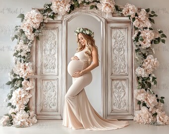 Digital Maternity Backdrop, Floral Boho Arch Maternity Background ...