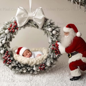 Newborn Digital Backdrop, Santa Christmas Background, Newborn Photography Prop, Christmas Santa Overlay, Photoshop Composite, Santa Wreath 4