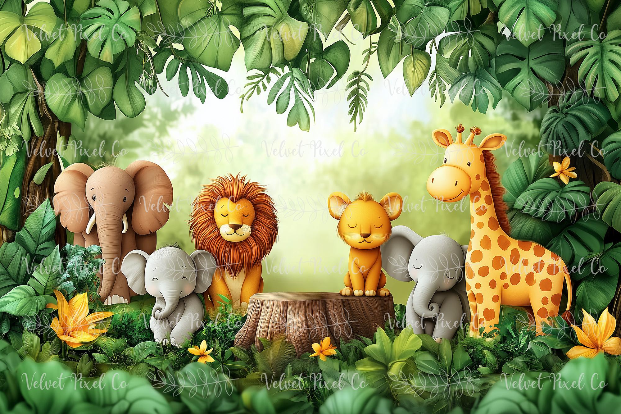 Newborn Digital Backdrop, Jungle Animals Newborn Digital Background ...