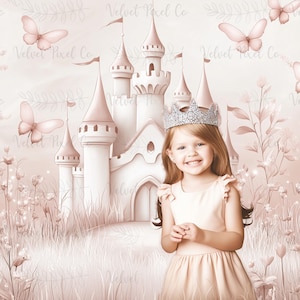 Fairytale Princess Digital Backdrop, Fairy Tale Castle Background, Castle Fantasy Backdrop, Photoshop Overlay, Girls Pink Birthday Backdrop