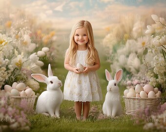 Easter Digital Backdrop, Digital Photography Background, Spring Bunny Eggs Backdrop, Photoshop Floral Composite Overlay, Easter Background 4