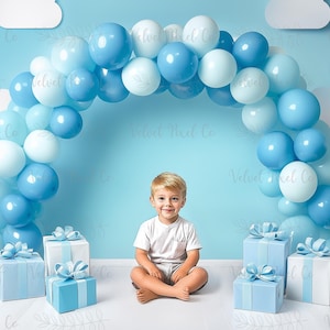 Digital Photography Backdrop, Balloon Arch Background, Boy Blue Birthday Balloons, Photoshop Cake Smash Composite Overlay, Blue BalloonArch5