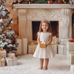Christmas Digital Background, White Holiday Backdrop for Children, Festive Snow Christmas Creative Composite, Studio Portrait Photography