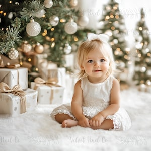 Christmas Digital Background, White Holiday Backdrop for Children, Festive Child Christmas Creative Composite, Studio Portrait Photography