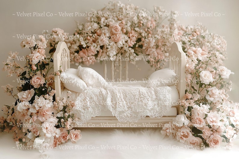 Newborn Digital Backdrop, Newborn Flower Bed, Floral Bed Background ...