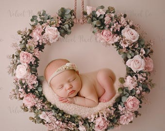 Fondo digital floral para recién nacidos, fondo digital para niña, fondo floral para fotografía, accesorio fotográfico para recién nacidos, plantilla de edición de fotos