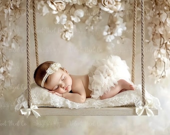 Newborn Digital Backdrop, Floral Swing Background, Newborn Flower Swing Digital Composite, Photo Prop, Photoshop Overlay, Floral Swing 3