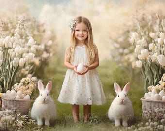 Easter Digital Backdrop, Digital Photography Background, Spring Bunny Eggs Backdrop, Photoshop Floral Composite Overlay, Easter Background 1