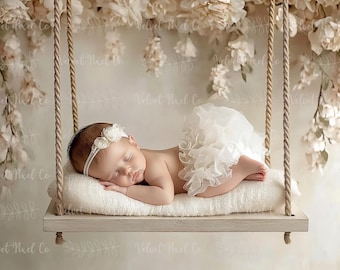 Newborn Digital Backdrop, Floral Swing Background, Newborn Flower Swing Digital Composite, Photo Prop, Photoshop Overlay, Floral Swing 2