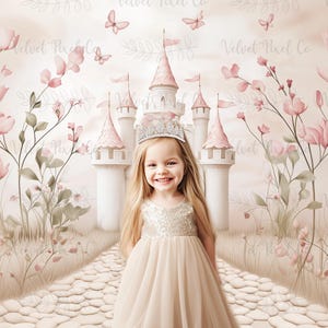 Fairytale Princess Digital Backdrop, Fairy Tale Castle Background, Castle Fantasy Backdrop, Photoshop Overlay, Girls Pink Birthday Backdrop