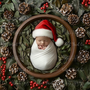 Newborn Christmas Digital Backdrop, Festive Newborn Christmas Background, Photoshop Overlay, Newborn Photography Prop, Christmas Bowl 4