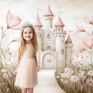 Fairytale Princess Digital Backdrop, Fairy Tale Castle Background, Castle Fantasy Backdrop, Photoshop Overlay, Girls Pink Birthday Backdrop