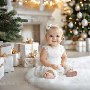 Christmas Digital Background, White Holiday Backdrop for Children, Festive Child Christmas Creative Composite, Studio Portrait Photography