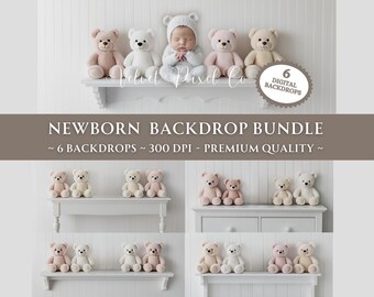 Paquete de fondo digital para recién nacidos, fondo de osito de peluche para recién nacidos, fondo digital, accesorio para fotos de bebé, superposición para recién nacidos, paquete de osito de peluche2