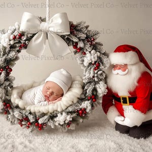 Newborn Digital Backdrop, Santa Christmas Background, Newborn Photography Prop, Christmas Santa Overlay, Photoshop Composite, Santa Wreath 2