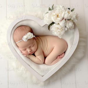 Newborn Digital Backdrop, Wooden Heart Bowl Background, Newborn Digital Overlay, Photoshop Composite, Valentines Day, White Heart Bowl 10