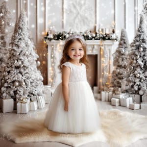 Christmas Digital Background, White Holiday Backdrop for Children, Festive Snow Christmas Creative Composite, Studio Portrait Photography