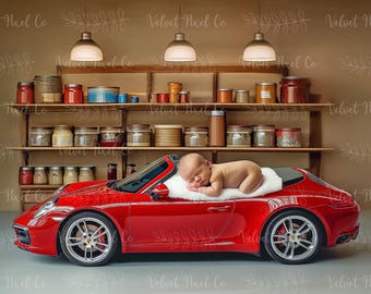 Newborn Digital Background, Newborn Car Backdrop, Baby Boy Background, Digital Car Photography Prop, Photoshop Composite, Newborn Porsche 5
