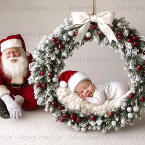 Newborn Digital Backdrop, Santa Christmas Background, Newborn Photography Prop, Christmas Santa Overlay, Photoshop Composite, Santa Wreath 1