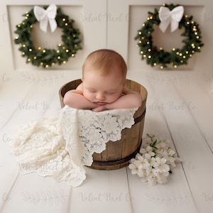 Christmas Newborn Digital Backdrop, Bucket Photography Prop, Digital Santa Backdrop, Festive Baby Background, Photoshop Composite Overlay