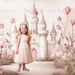 Fairytale Princess Digital Backdrop, Fairy Tale Castle Background, Castle Fantasy Backdrop, Photoshop Overlay, Girls Pink Birthday Backdrop