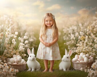 Easter Digital Backdrop, Digital Photography Background, Spring Bunny Eggs Backdrop, Photoshop Floral Composite Overlay, Easter Background 3